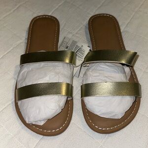 GAP Double Strap Flat Cognac Faux Leather Slides Size 6 Open Toe Sandal